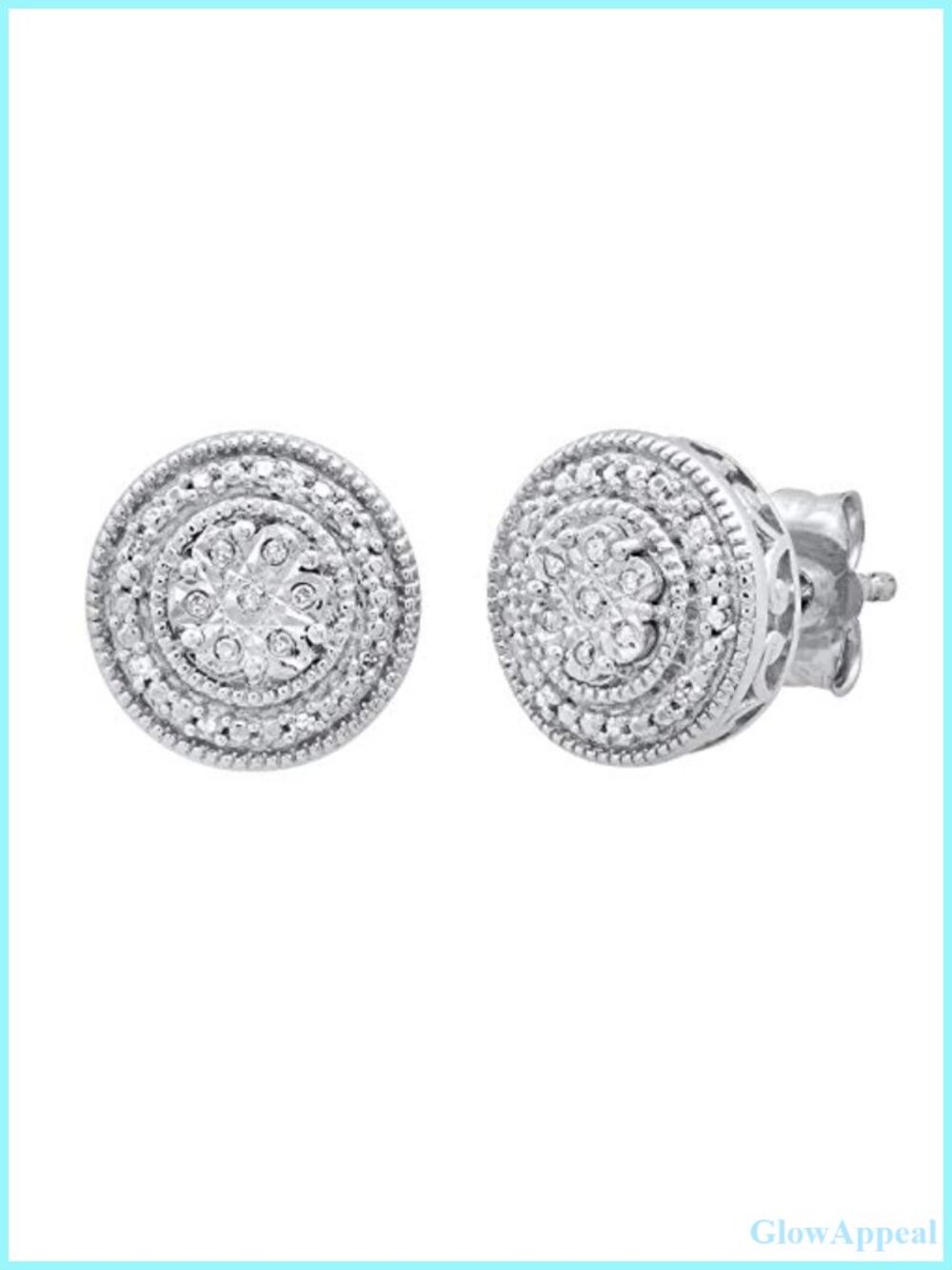 Sterling Silver Diamond Cluster Flower Stud Earrings